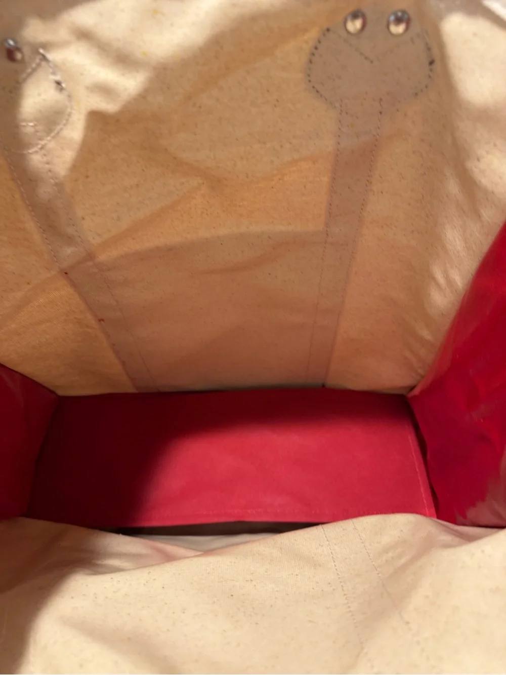 Canvas Tote Bag with Red Accent and Brown Handles